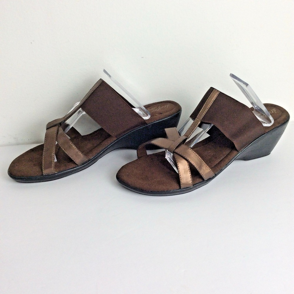 Dexflex Comfort Wedge Heels Women's 12W Bronze Open Toe Slip On - Picture 1 of 5